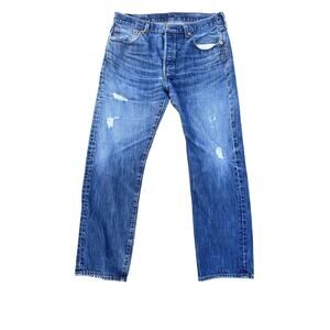 Men’s W34 L30 Levi’s Straight Leg Jeans Medium Wash Distressed READ